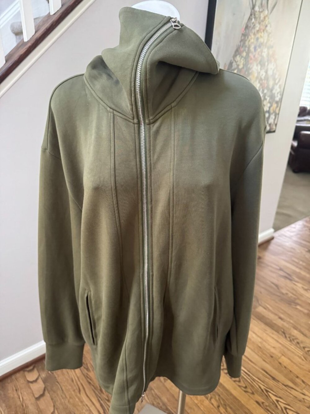 Varley Raleigh Zip Through Double Soft Sweatshirt Jacket Olive Green XL